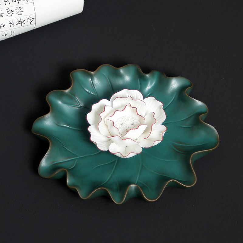 Ceramic Lotus Leaf Stick Incense Holder Handmade Home Decoration Crafts