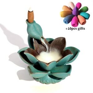 Ceramics LED Lotus Incense Burner Backflow Incense Holder Aroma Smoke Waterfall