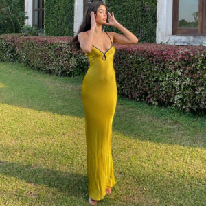 1478 Lace Up Satin Hollow Out Sleeveless Backless Elegant Women’S Dresses