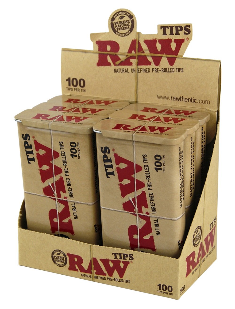 RAW Natural Unrefined 100 Tip Pre-Rolled Tin – (6)