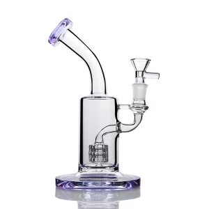 purple thickness base bent glass bongs with birdcage inline purple thick mouth 14mm joint dab rig glass bong    095