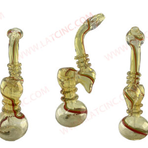 BB27 – 8” LARGE BUBBLER WITH 3 GLASS RINGS ON NECK, 2 GLASS RINGS ON BOTTOM AND COLOR LINES