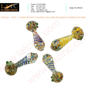 HP237 – 3” HAND PIPE WITH COLORFUL BALL AND LINE INSIDE & 3 MARBLE ON HEAD