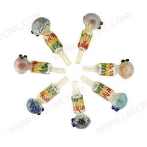 HP247 – 5” HAND PIPE FRIT ON HEAD, 3 MARBLES ON HEAD, ZIG ZAG COLOR LINES IN MIDDLE AND SLIM TUBE ON BOTTOM