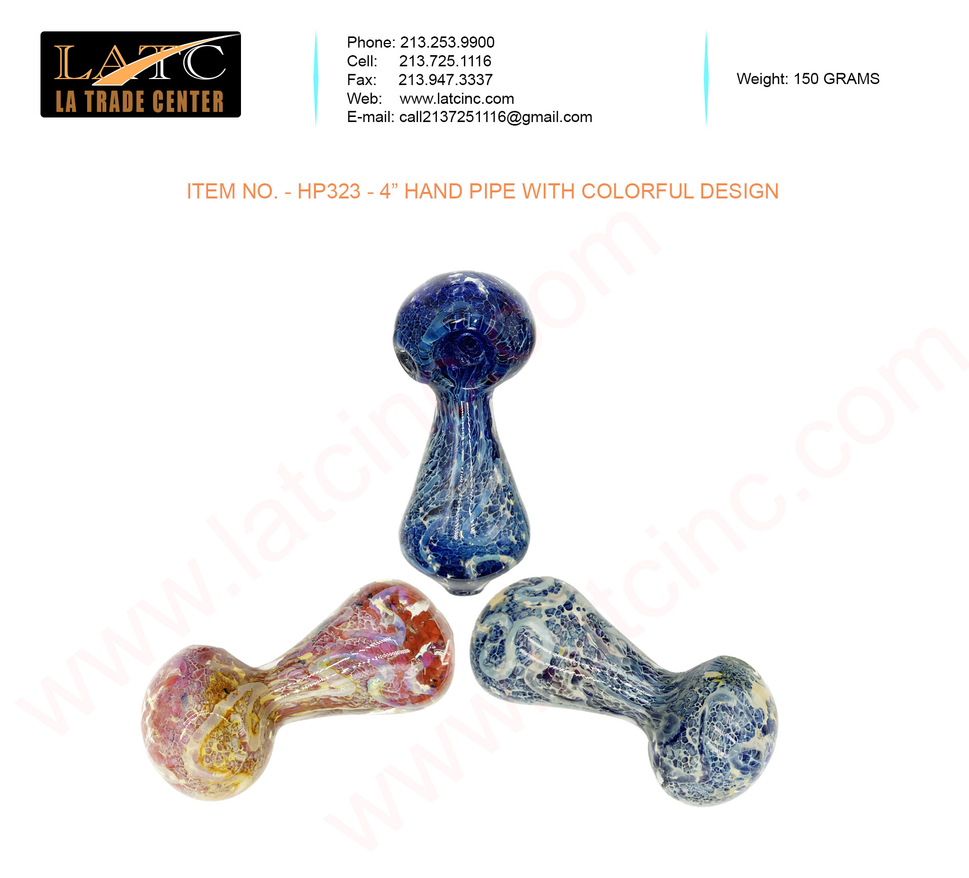 HP323 – 4” HAND PIPE WITH COLORFUL DESIGN