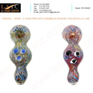 HP360 – 4” HAND PIPE WITH 3 MARBLES ON BODY, COLOR BALL & LINE