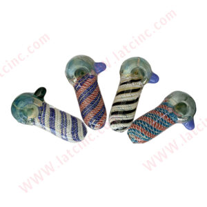 HP506 – 4” HAND PIPE WITH 1 MARBLE ON HEAD AND MULTI COLOR DIAGONAL LINE IN BODY