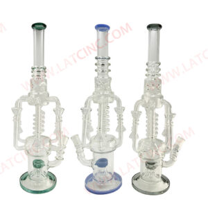 WP1006 – STR TUBE WATER PIPE WITH 3 GLASS RINGS ON TUBE, ICE CATCHER