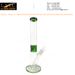 WP800 – 16” 7MM STRAIGHT WATER PIPE WITH ICE CATCHER AND COLOR ON TOP AND BOTTOM