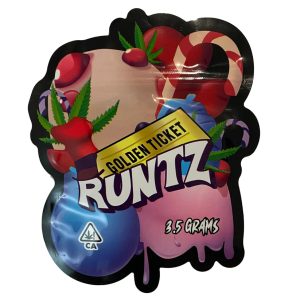 50 Runtz Golden Ticket 3.5-gram Cut empty Mylar bags.