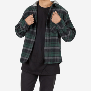  [5 Units] Pack of Green/Black – Drippy Smiley Flannel Shirt Hoodie (1S-1M-2L-1XL)