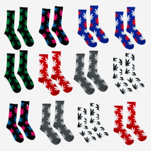 [12 Units] OG TREND Cannabis Leaf Print Socks in Assorted Colors