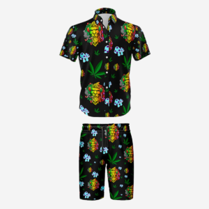 [5 Units] Lion Smoking Leaf Black Shirt and Short Set