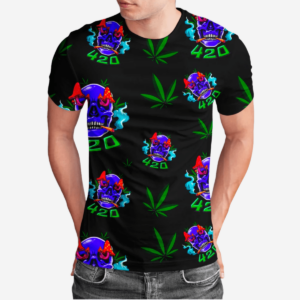 [5 Units] 420 Skull Cannabis Leaf Short Sleeve T-Shirt Pack