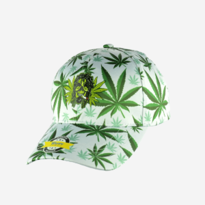 White Green Weed Leaf Smoking Skull Design Baseball Snapback Hat